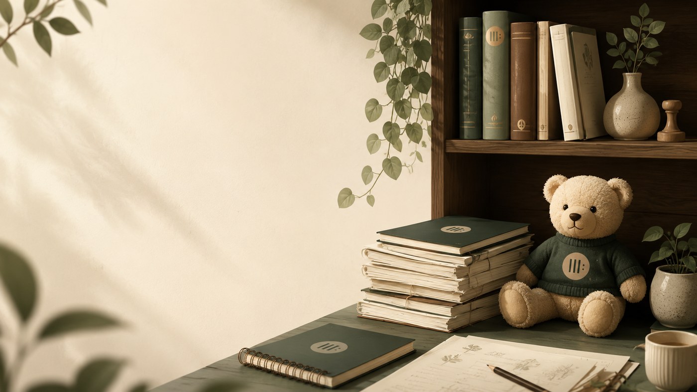 Exemple d’univers éditorial avec livres et nounours Lofee
